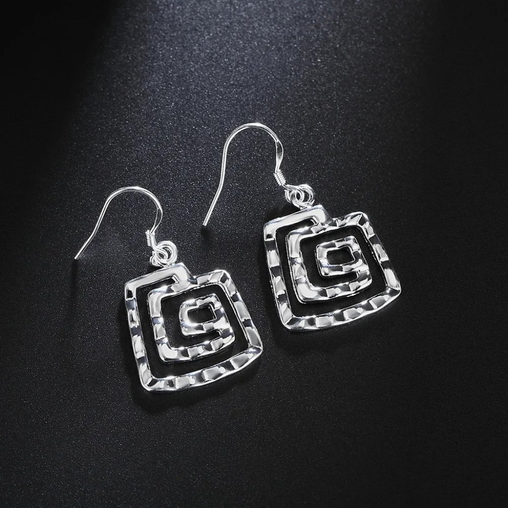 Gorgeous Sterling Silver Square Geometric Hanging Earrings - Picture 5 of 8